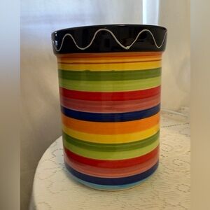 Colorful Stripe Decorative utensil holder with Wave Rim.